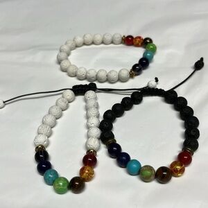 Set of 3 Bundle Chakra Bracelet Stone Adjustable Beaded Healing Crystal Jewelry